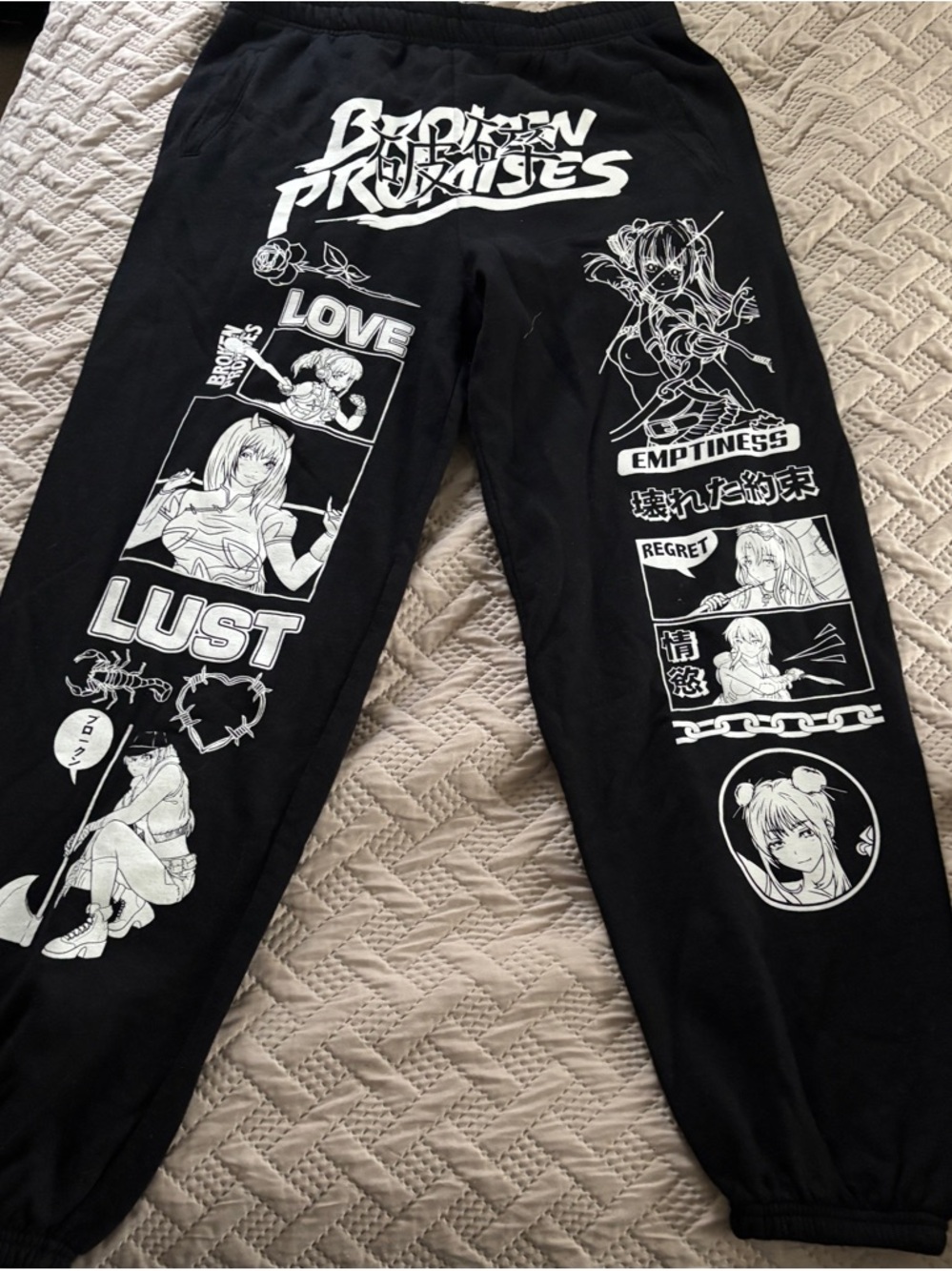 Black Graphic Anime Jogger Pants